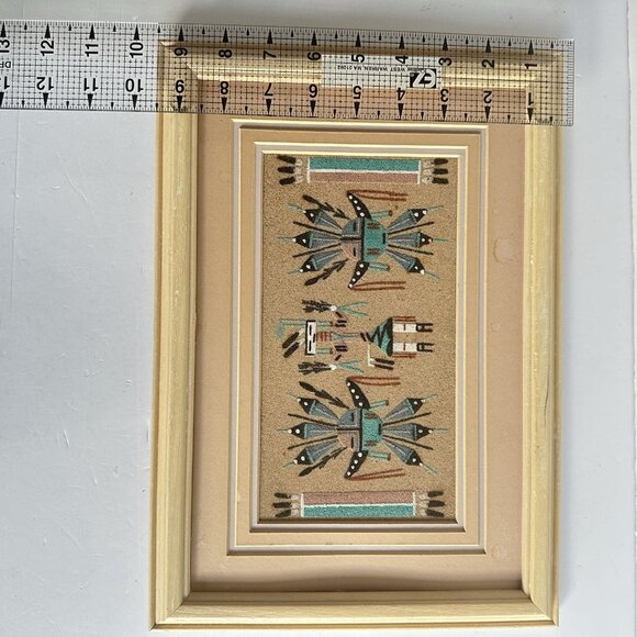 VTG Authentic Navajo Sandpainting Female Yei Signed A. J. 13.5 X 9.5" Frame READ - Picture 9 of 16